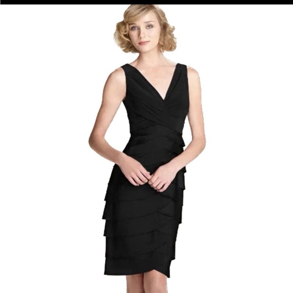 Adrianna Papell Black Tiered Cocktail Dress Womens Size 10